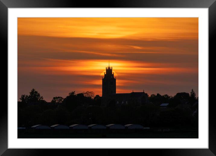 Sunset behind St Andrew's Church, Sutton-in-the-Isle, Cambs Framed Mounted Print by Andrew Sharpe