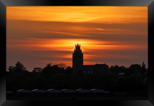 Sunset behind St Andrew's Church, Sutton-in-the-Isle, Cambs Framed Print by Andrew Sharpe