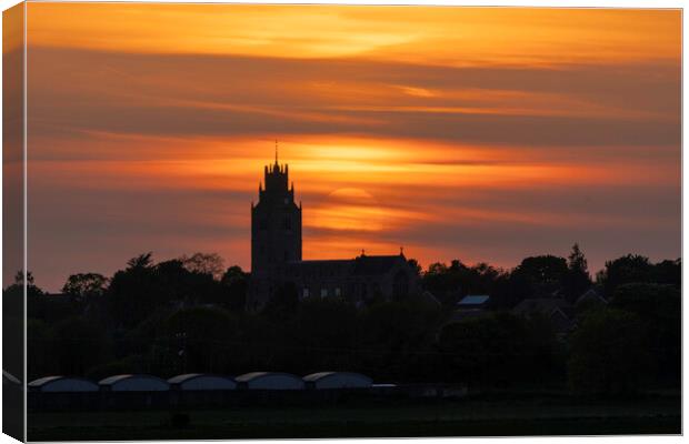 Sunset behind St Andrew's Church, Sutton-in-the-Isle, Cambs Canvas Print by Andrew Sharpe