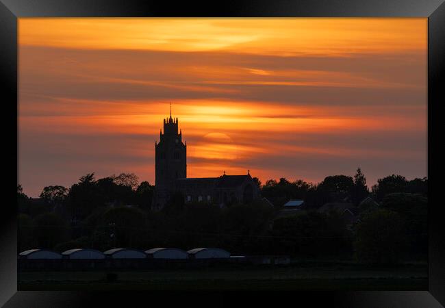Sunset behind St Andrew's Church, Sutton-in-the-Isle, Cambs Framed Print by Andrew Sharpe