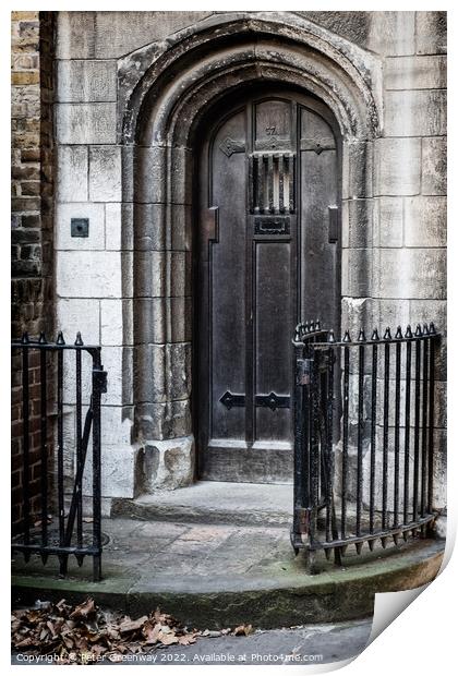 Interesting Medieval Door In The Courtyard Of Bartholomew The Great, London Print by Peter Greenway