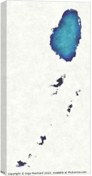 St Vincent and the Grenadines map with drawn lines and blue wate Canvas Print by Ingo Menhard