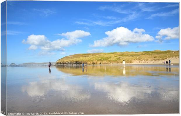 Perranporth Beach Reflections  Canvas Print by Roy Curtis