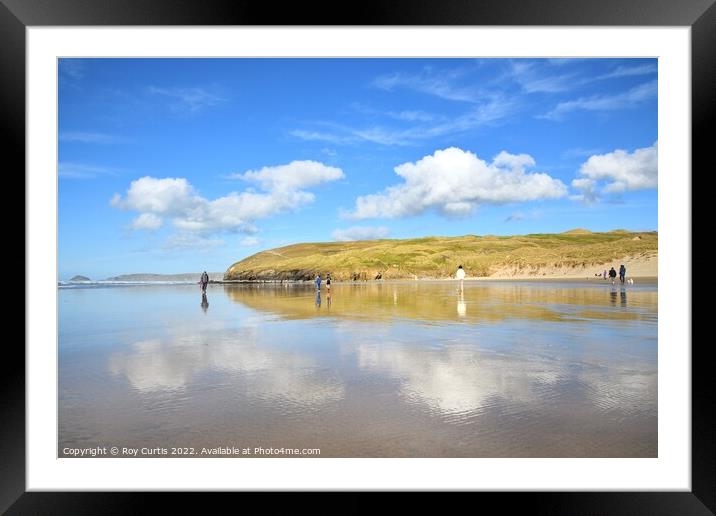 Perranporth Beach Reflections  Framed Mounted Print by Roy Curtis