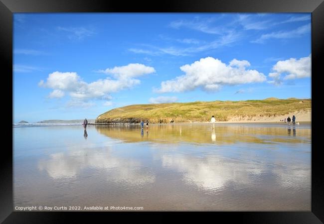Perranporth Beach Reflections  Framed Print by Roy Curtis