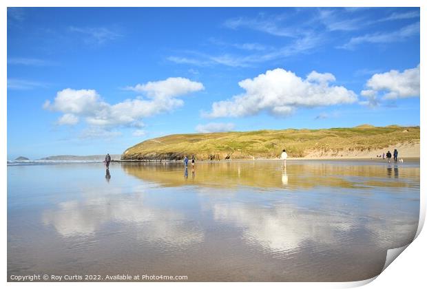 Perranporth Beach Reflections  Print by Roy Curtis