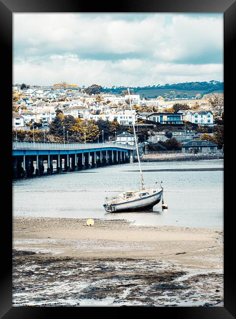Boats beached on the Teign River at low tide at Shaldon, Devon  Framed Print by Peter Greenway