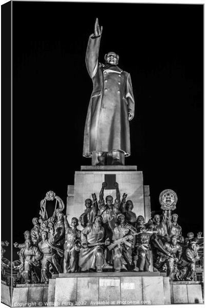 Black White Mao Statue Zhongshan Square Shenyang China Night Canvas Print by William Perry