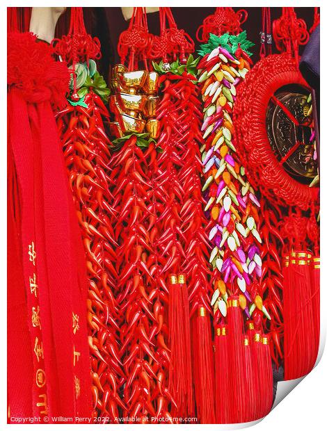 Red Chinese Souvenir Pendants  Print by William Perry