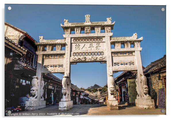 Entrance Gate Ancient Town Outside Guiyang Guizhou China Acrylic by William Perry