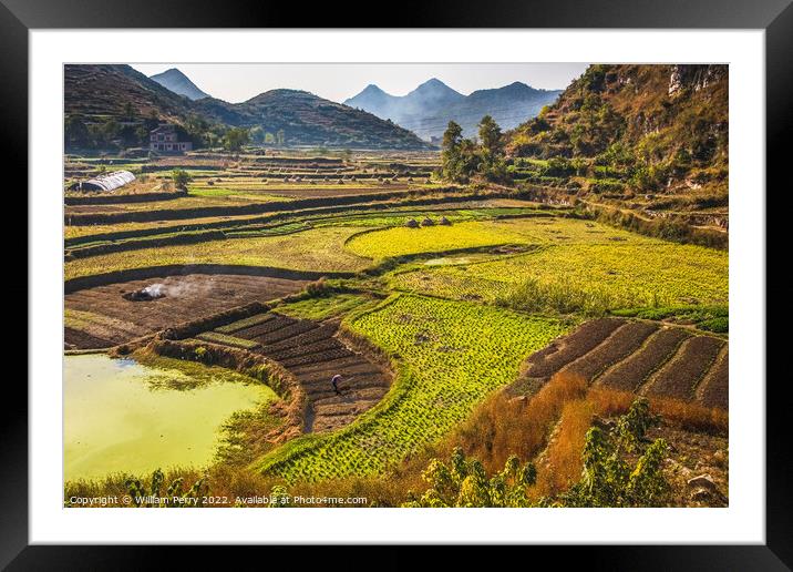 Chinese Peasant Working Fields Guizhou China Framed Mounted Print by William Perry