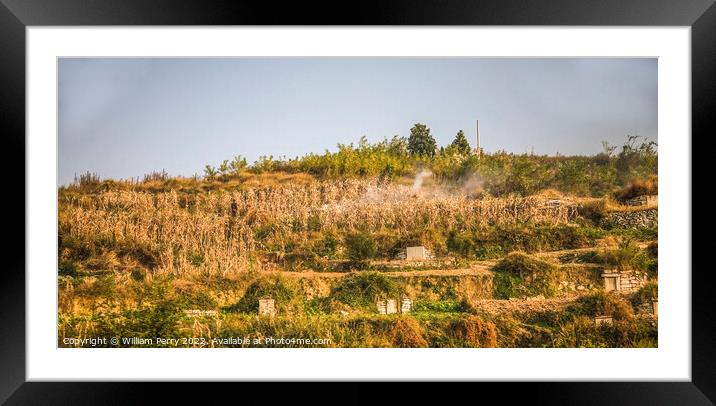 Burning Fields with Graves Guizhou China Framed Mounted Print by William Perry