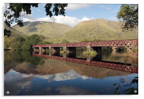 Loch Awe Railway bridge Reflection Acrylic by Grant Glendinning