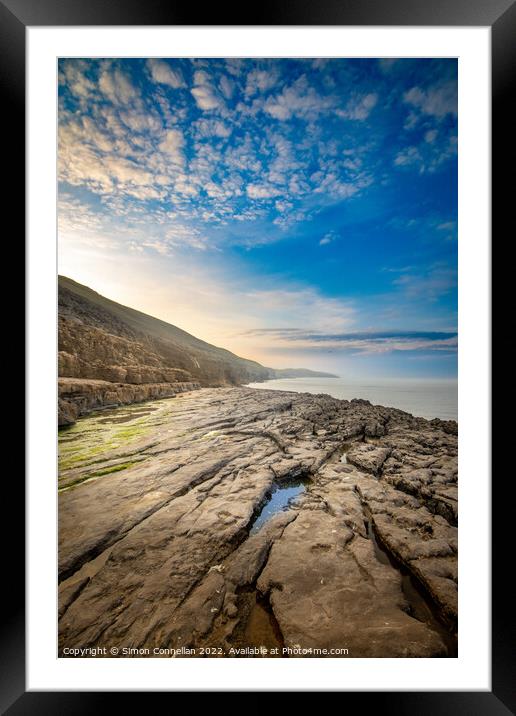 Rocks, pools and sea, Wales Coastal Path Framed Mounted Print by Simon Connellan