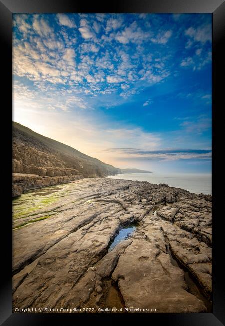 Rocks, pools and sea, Wales Coastal Path Framed Print by Simon Connellan