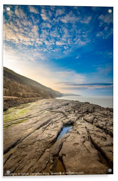 Rocks, pools and sea, Wales Coastal Path Acrylic by Simon Connellan