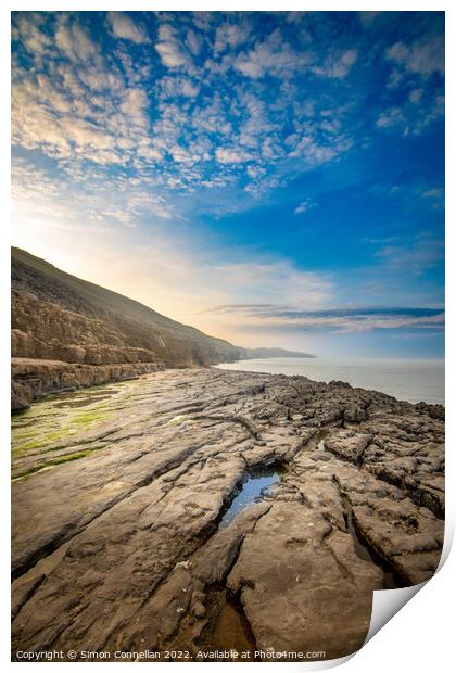 Rocks, pools and sea, Wales Coastal Path Print by Simon Connellan