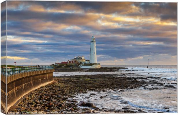St Mary's Island and Lighthouse Canvas Print by Jim Monk