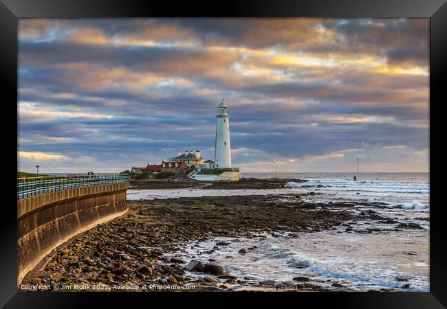 St Mary's Island and Lighthouse Framed Print by Jim Monk