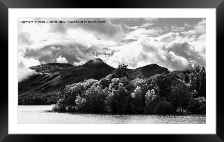Cat Bells Across Derwentwater Black and White Framed Mounted Print by Pearl Bucknall