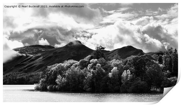 Cat Bells Across Derwentwater Black and White Print by Pearl Bucknall