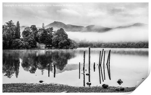 Lake District - Derwent Ilse on Derwent Water Mono Print by Will Ireland Photography