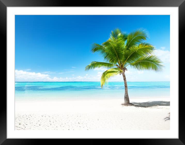 Outdoor ocean beach island beautiful view palm tropical Framed Mounted Print by ANASS SODKI