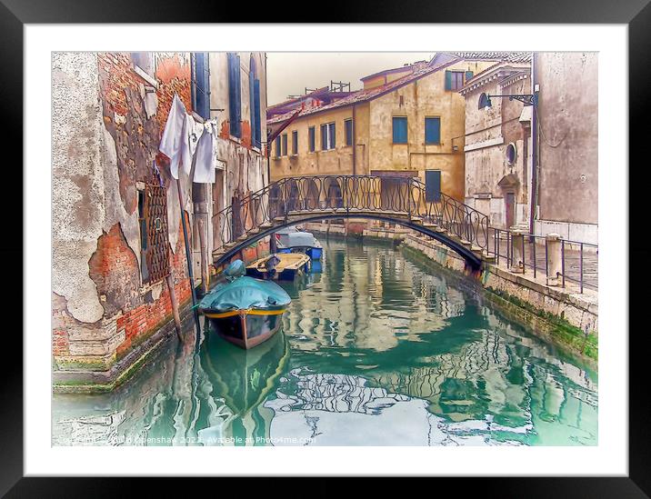 Bridge boats and washing line - Venic Framed Mounted Print by Philip Openshaw