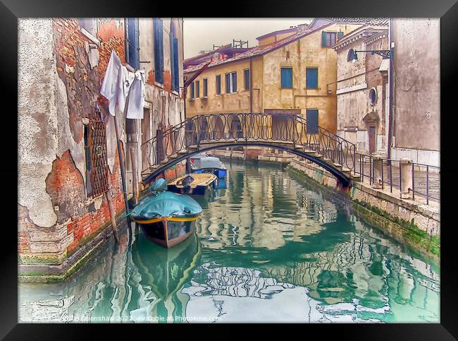 Bridge boats and washing line - Venic Framed Print by Philip Openshaw