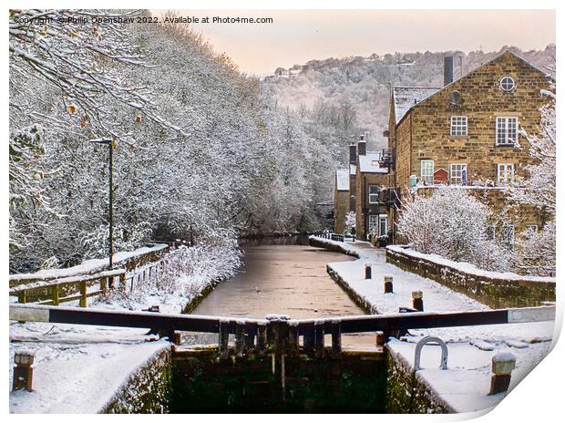 Winter Snow - The Rochdale Canal at Hebden Bridge Print by Philip Openshaw