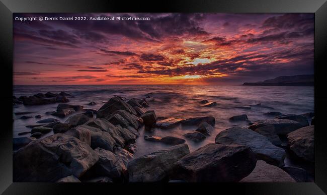 Sunset at Kimmeridge Bay, Isle of Purbeck, Dorset (panoramic) Framed Print by Derek Daniel