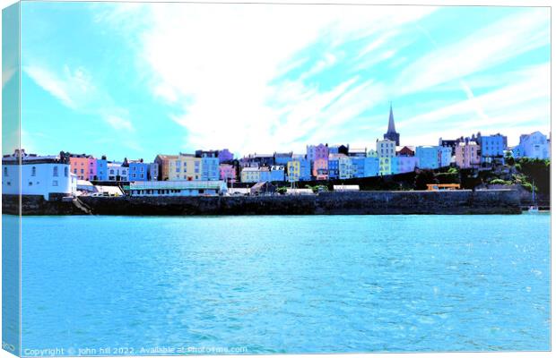 Colorful Tenby from the sea, South Wales, UK. Canvas Print by john hill