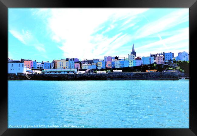 Colorful Tenby from the sea, South Wales, UK. Framed Print by john hill