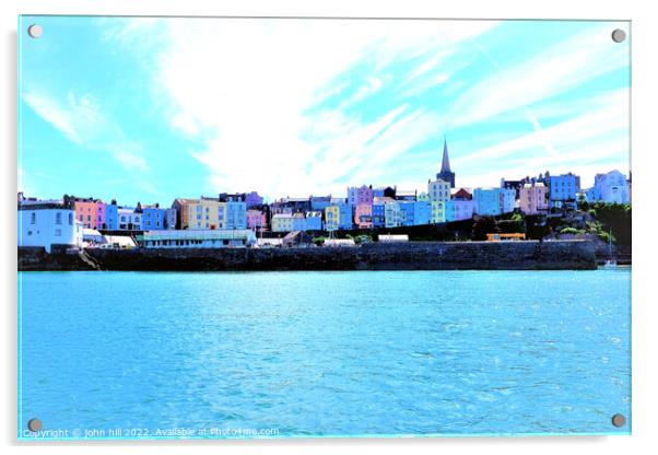 Colorful Tenby from the sea, South Wales, UK. Acrylic by john hill