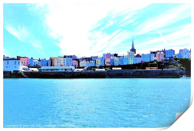 Colorful Tenby from the sea, South Wales, UK. Print by john hill