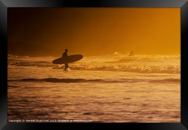 A sundowner surfing session at Fistral in Newquay, Framed Print by Gordon Scammell