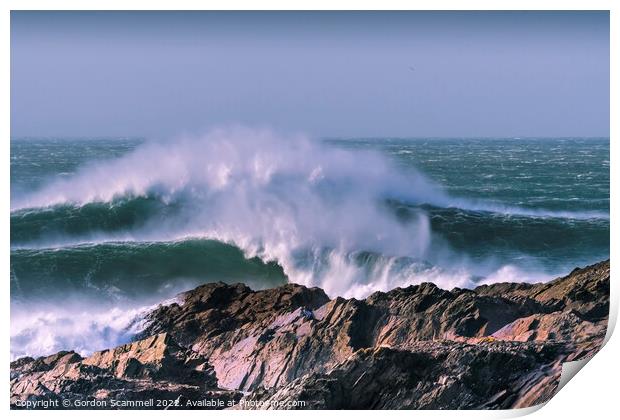 Waves breaking on the Cribbar Reef at Towan head i Print by Gordon Scammell