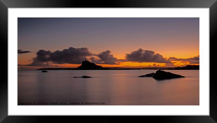 St Michaels mount Sunset  Framed Mounted Print by Anthony miners