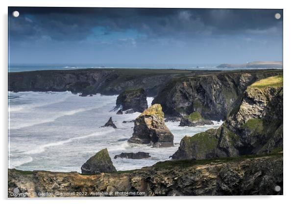 Incoming tide at the spectacular Bedruthan Steps i Acrylic by Gordon Scammell
