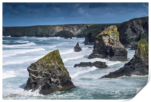 Incoming tide at Bedruthan Steps in Cornwall. Print by Gordon Scammell