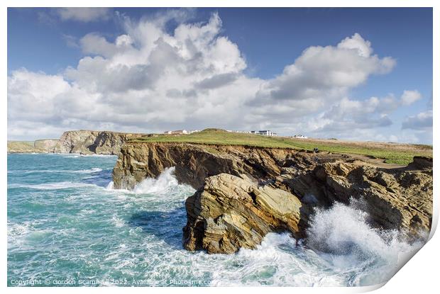 Waves and the rugged coast near Porth in North Cor Print by Gordon Scammell