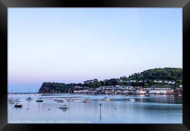 Boats Moored On The River Teign At Sunset In Shaldon, Devon Framed Print by Peter Greenway