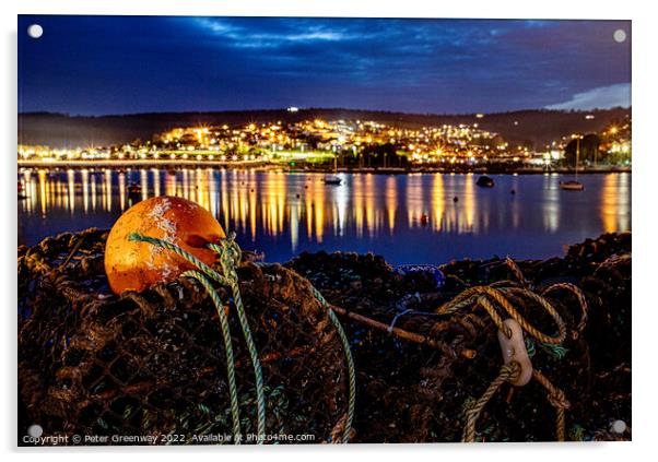 Fishermen Lobster Pots Drying On Shaldon Beach At Night Acrylic by Peter Greenway
