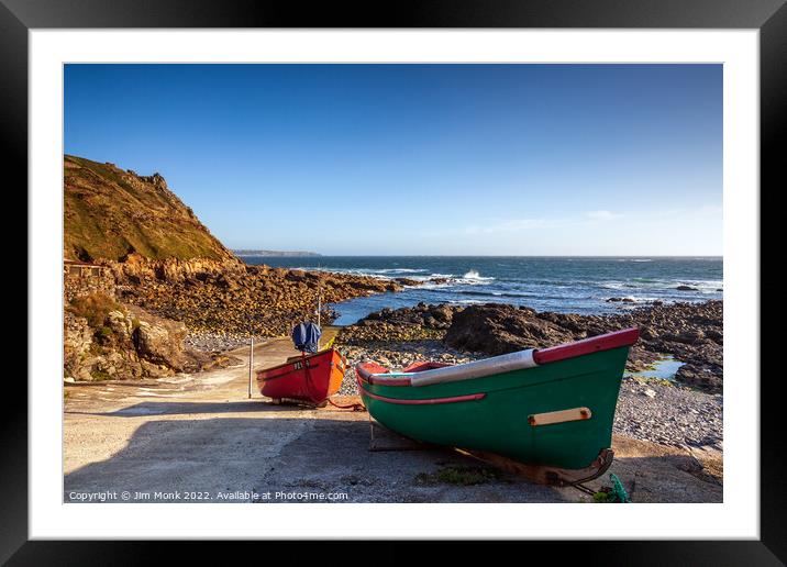 Priest Cove near St Just in Cornwall. Framed Mounted Print by Jim Monk