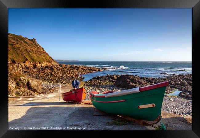 Priest Cove near St Just in Cornwall. Framed Print by Jim Monk