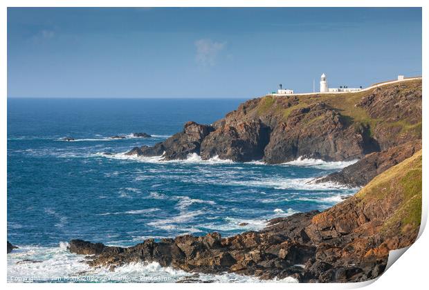 Pendeen Lighthouse, Cornwall Print by Jim Monk