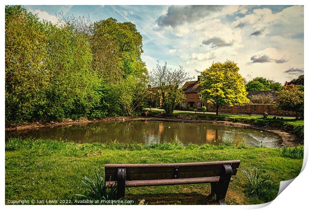 A Seat By The Village Pond Print by Ian Lewis