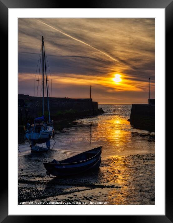 Serene Sunset over Aberaeron Harbour Framed Mounted Print by Janet Carmichael