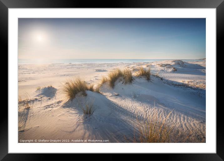 White sand beach and dunes. Rosignano, Tuscany, Italy Framed Mounted Print by Stefano Orazzini