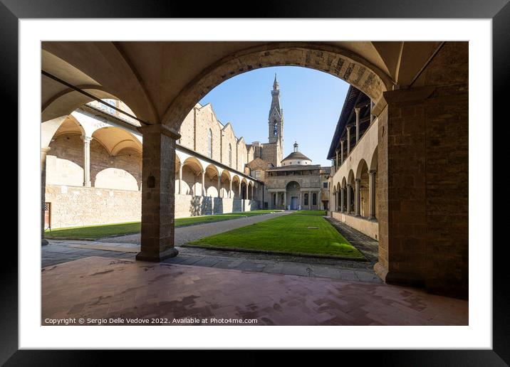 Large cloister in the Santa Croce church in Florence, Italy Framed Mounted Print by Sergio Delle Vedove